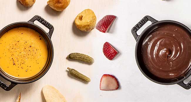 Cheese Fondue and Chocolate Fondue with Dippers